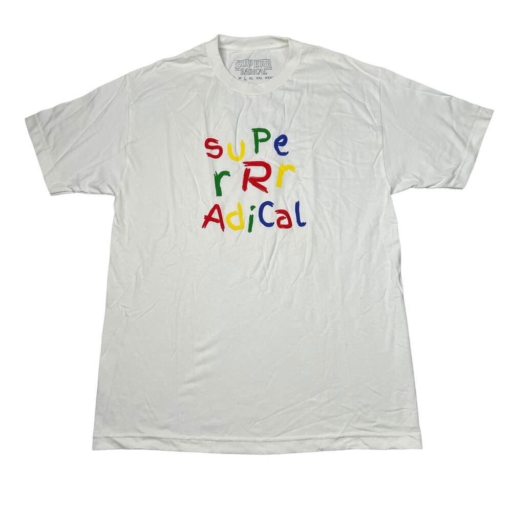 SuperrRadical Finger Paint Crayon Graphic Tee T-Shirt White Adult Size Large